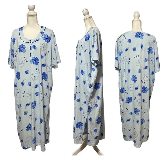 Vintage Night Gown Just my Size Long Night Gown Oversized Shirt Blue - Picture 2 of 15